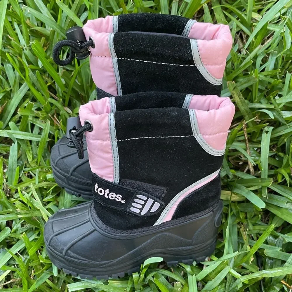 Totes Winter Snow Boots Girls Black Light Pink Waterproof Shell